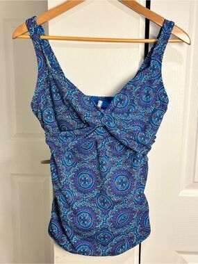 Lands' End Women's Twist Front Tankini Top UPF 50 Size 8 DD $90 retail